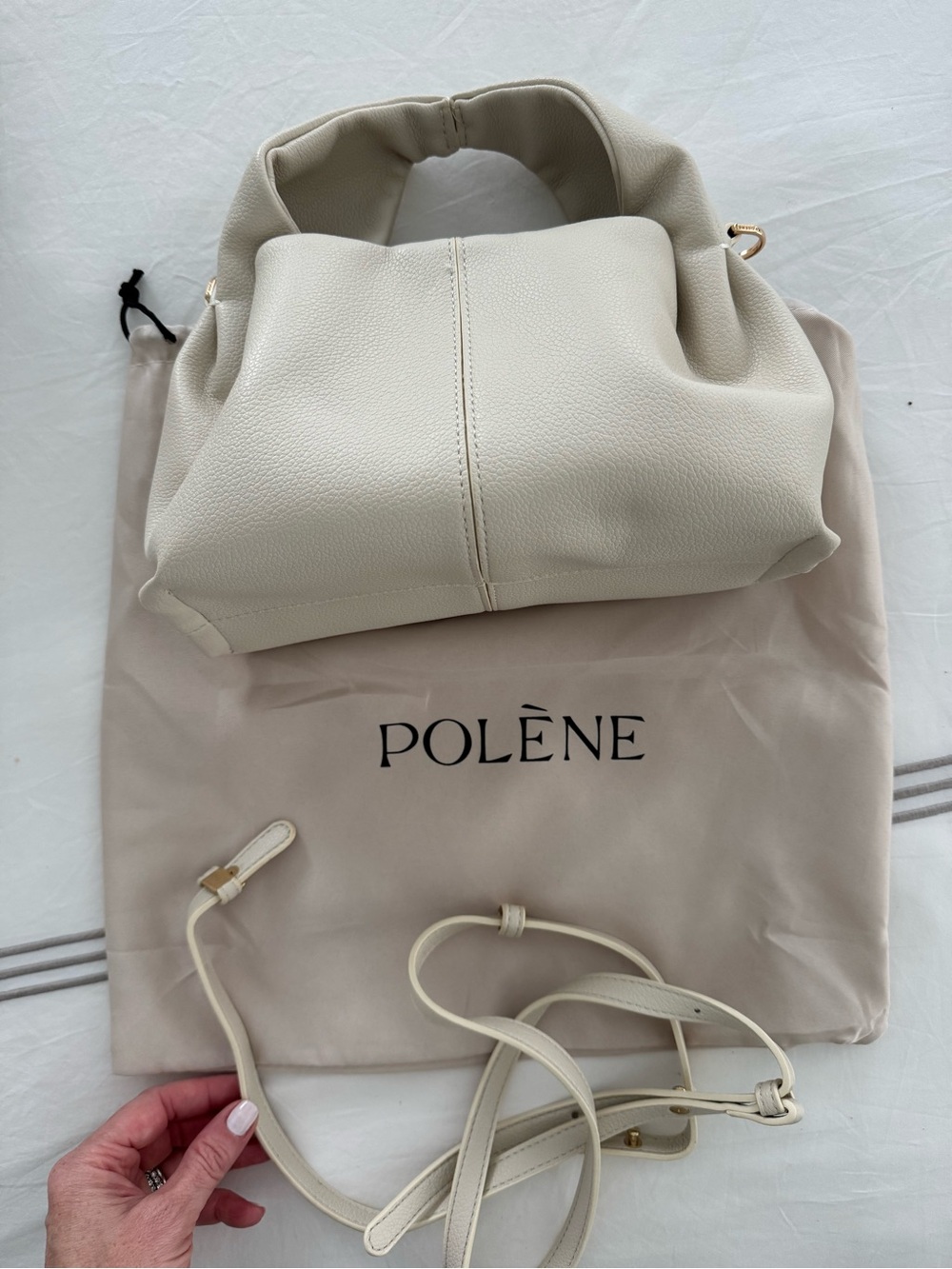 Polene Numero Neuf Mini Leather Shoulder Bag in Chalk - Picture 2 of 6